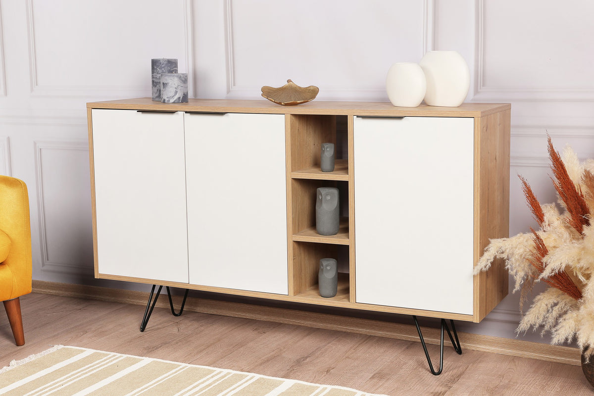 Κονσόλα Kea Με Ράφια Δρυς - Λευκό 142x35.6x83 εκ. Μελαμίνης
