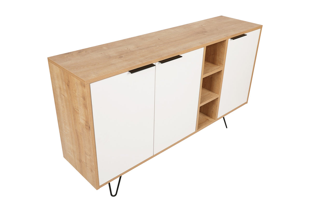 Κονσόλα Kea Με Ράφια Δρυς - Λευκό 142x35.6x83 εκ. Μελαμίνης