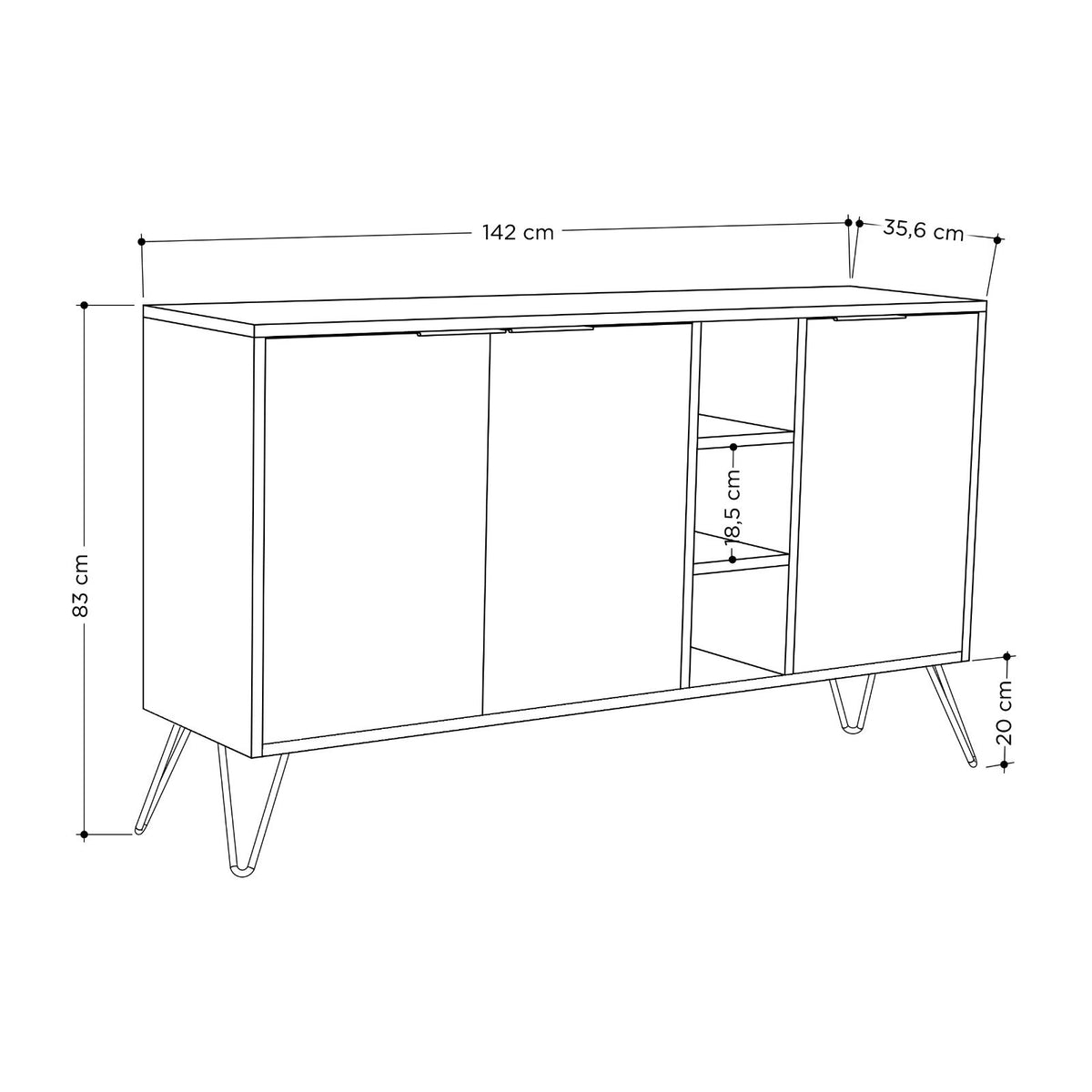 Κονσόλα Kea Με Ράφια Δρυς - Λευκό 142x35.6x83 εκ. Μελαμίνης