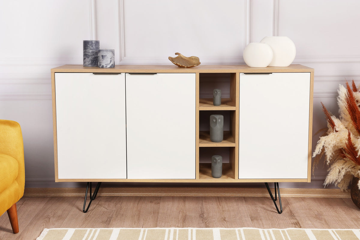 Κονσόλα Kea Με Ράφια Δρυς - Λευκό 142x35.6x83 εκ. Μελαμίνης
