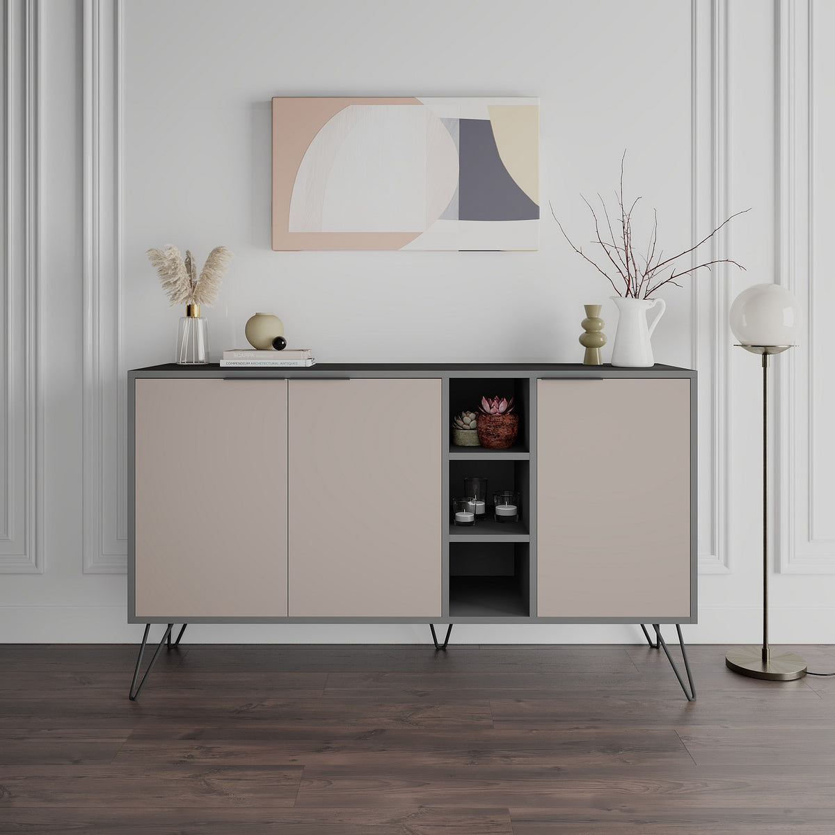 Κονσόλα Kea Με Ράφια Ανθρακί - Ανοιχτό Καφέ 142x35.6x83 εκ. Μελαμίνης