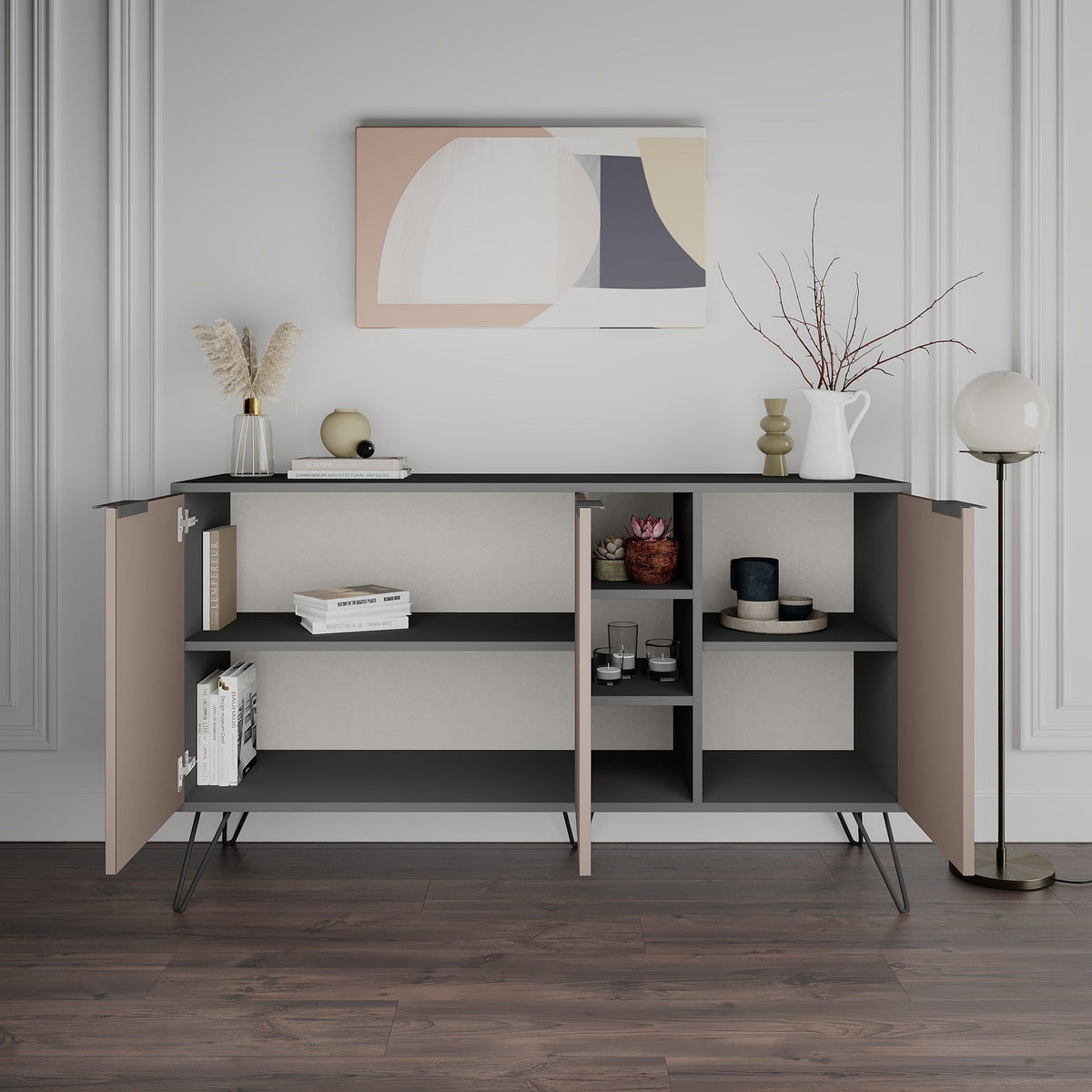 Κονσόλα Kea Με Ράφια Ανθρακί - Ανοιχτό Καφέ 142x35.6x83 εκ. Μελαμίνης