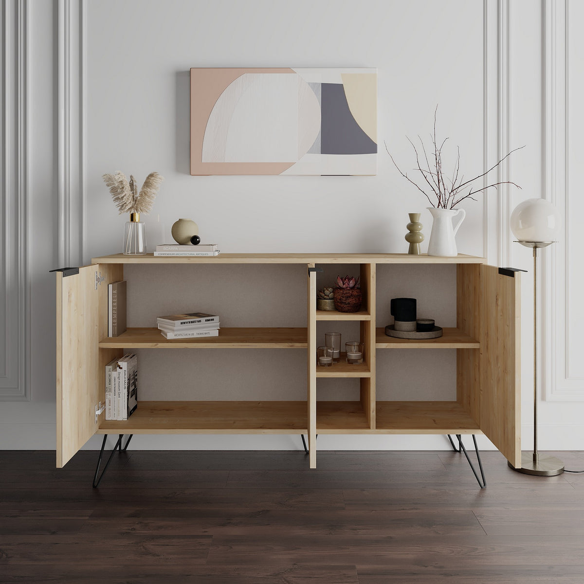 Κονσόλα Kea Με Ράφια Δρυς 142x35.6x83 εκ. Μελαμίνης