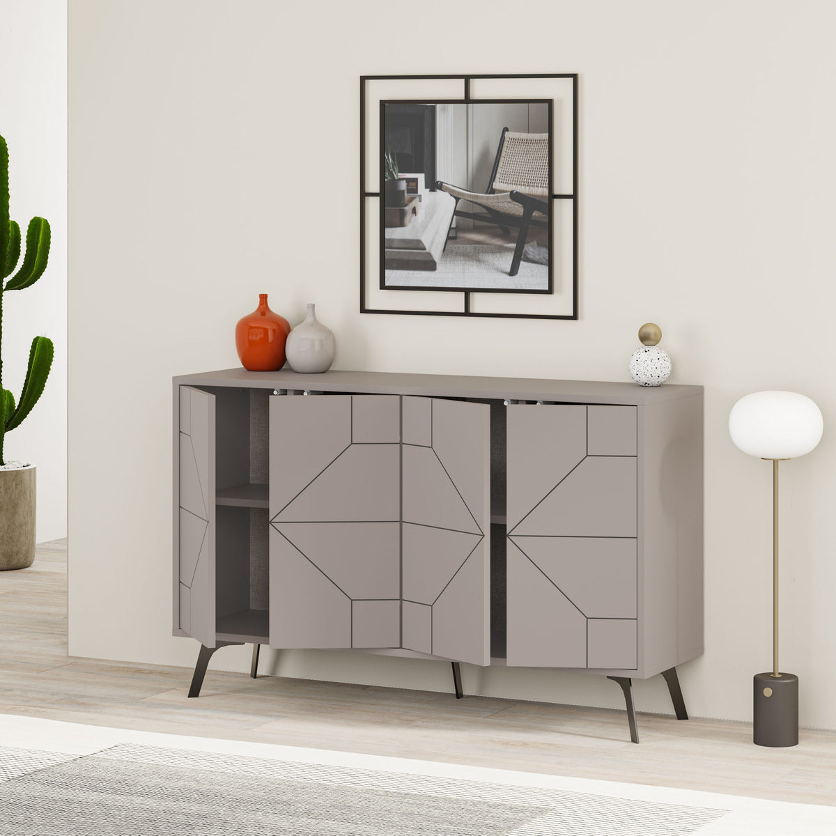 Κονσόλα Antiparos Με Soft-Close Ανοιχτό Μόκα 123x35x62.4 εκ. Μελαμίνης