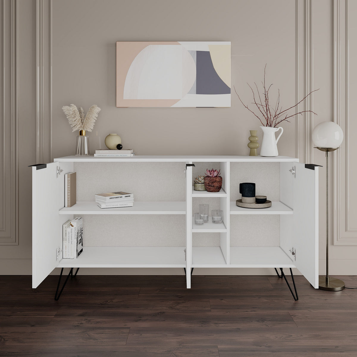 Κονσόλα Kea Με Ράφια Λευκό 142x35.6x83 εκ. Μελαμίνης