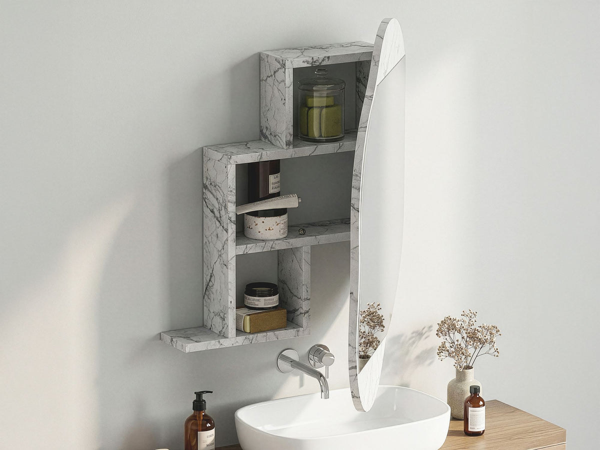 Ντουλάπι Μπάνιου Lefkes Με Καθρέφτη Carrara 60x13x75 εκ. Μελαμίνης