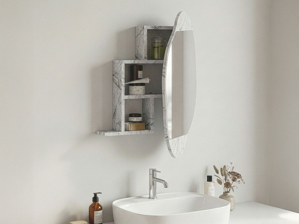 Ντουλάπι Μπάνιου Lefkes Με Καθρέφτη Carrara 60x13x75 εκ. Μελαμίνης