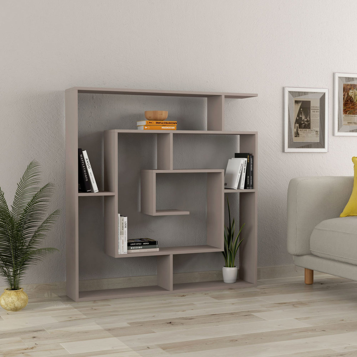 Βιβλιοθήκη Zominthos Ανοιχτό Μόκα 125x22x128.6 εκ. Μελαμίνης