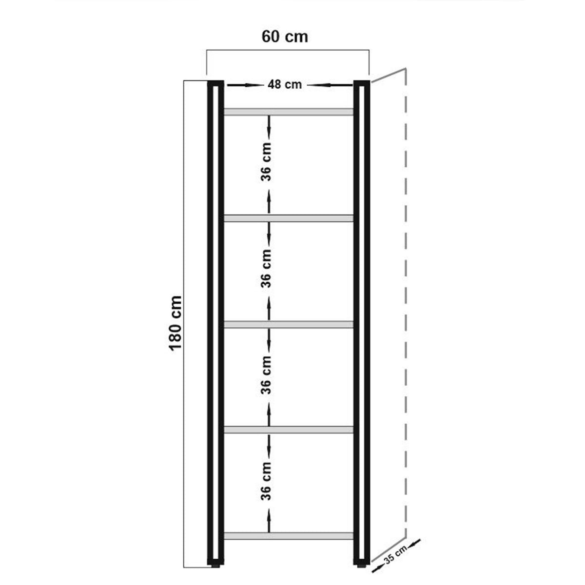 Βιβλιοθήκη Vourkoti Ατλαντικό Πεύκο - Μαύρο 60x35x180 εκ. Μελαμίνης