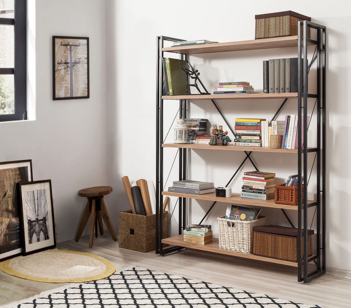 Βιβλιοθήκη Vourkoti Ατλαντικό Πεύκο - Μαύρο 130x35x180 εκ. Μελαμίνης