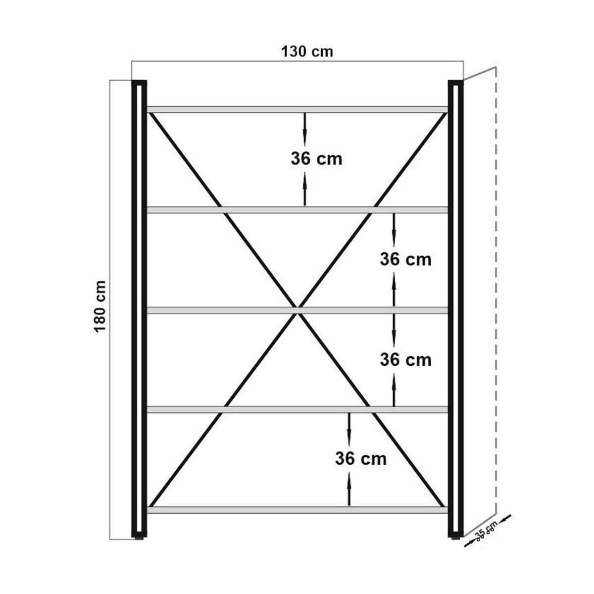 Βιβλιοθήκη Vourkoti Ατλαντικό Πεύκο - Μαύρο 130x35x180 εκ. Μελαμίνης