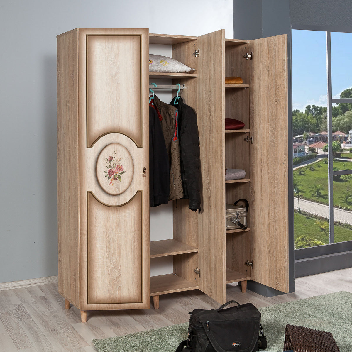 Ντουλάπα Lykosoura Δρυς Sonoma 135x52x192 εκ. Μελαμίνης Κωδ. 420