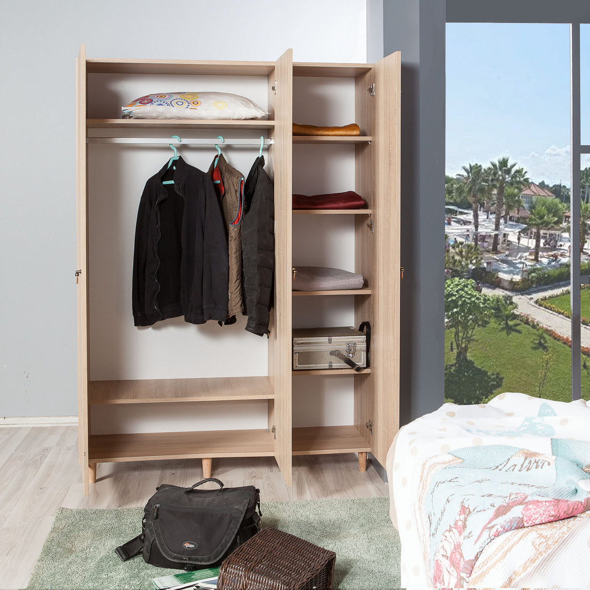 Ντουλάπα Lykosoura Δρυς Sonoma 135x52x192 εκ. Μελαμίνης Κωδ. 420