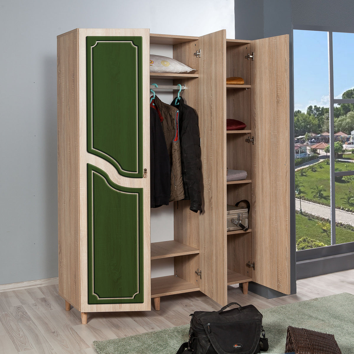 Ντουλάπα Lykosoura Δρυς Sonoma 135x52x192 εκ. Μελαμίνης Κωδ. 623