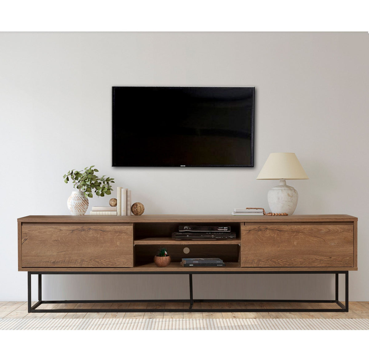 Έπιπλο Τηλεόρασης Elafos Καρυδί - Μαύρο 180x40x50 εκ. Μελαμίνης