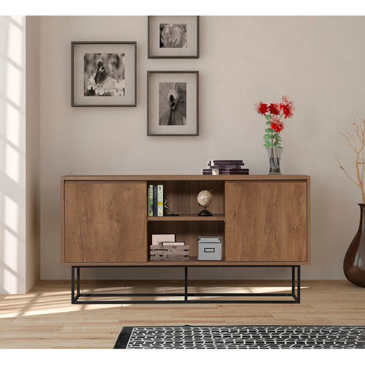 Κονσόλα Kalogeri Καρυδί - Μαύρο 140x36x72 εκ. Μελαμίνης