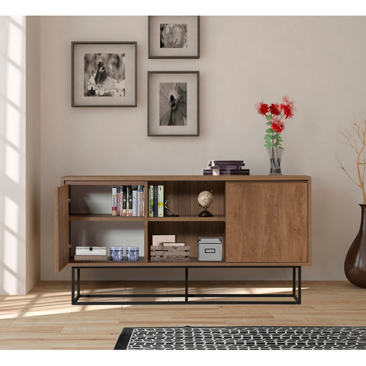 Κονσόλα Kalogeri Καρυδί - Μαύρο 140x36x72 εκ. Μελαμίνης