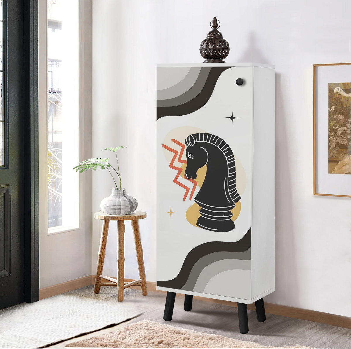 Παπουτσοθήκη Thymiana Λευκό - Μαύρο 50x38x135 εκ. Μελαμίνης Κωδ. 952