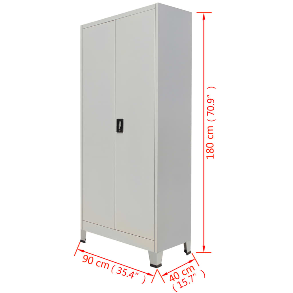Ντουλάπα Γραφείου με 2 Πόρτες Γκρι 90 x 40 x 180 εκ. Ατσάλινη - PAKOBAZAAR