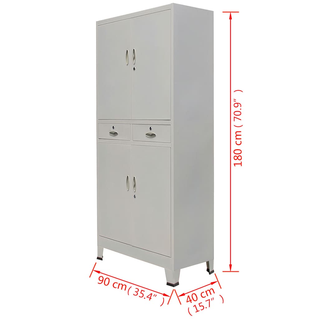 Ντουλάπα Γραφείου με 4 Πόρτες Γκρι 90 x 40 x 180 εκ. Ατσάλινη
