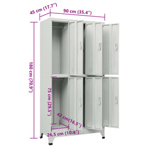 Φοριαμός Γκρι 90x45x180 εκ. από Ατσάλι με 6 Τμήματα - PAKOBAZAAR
