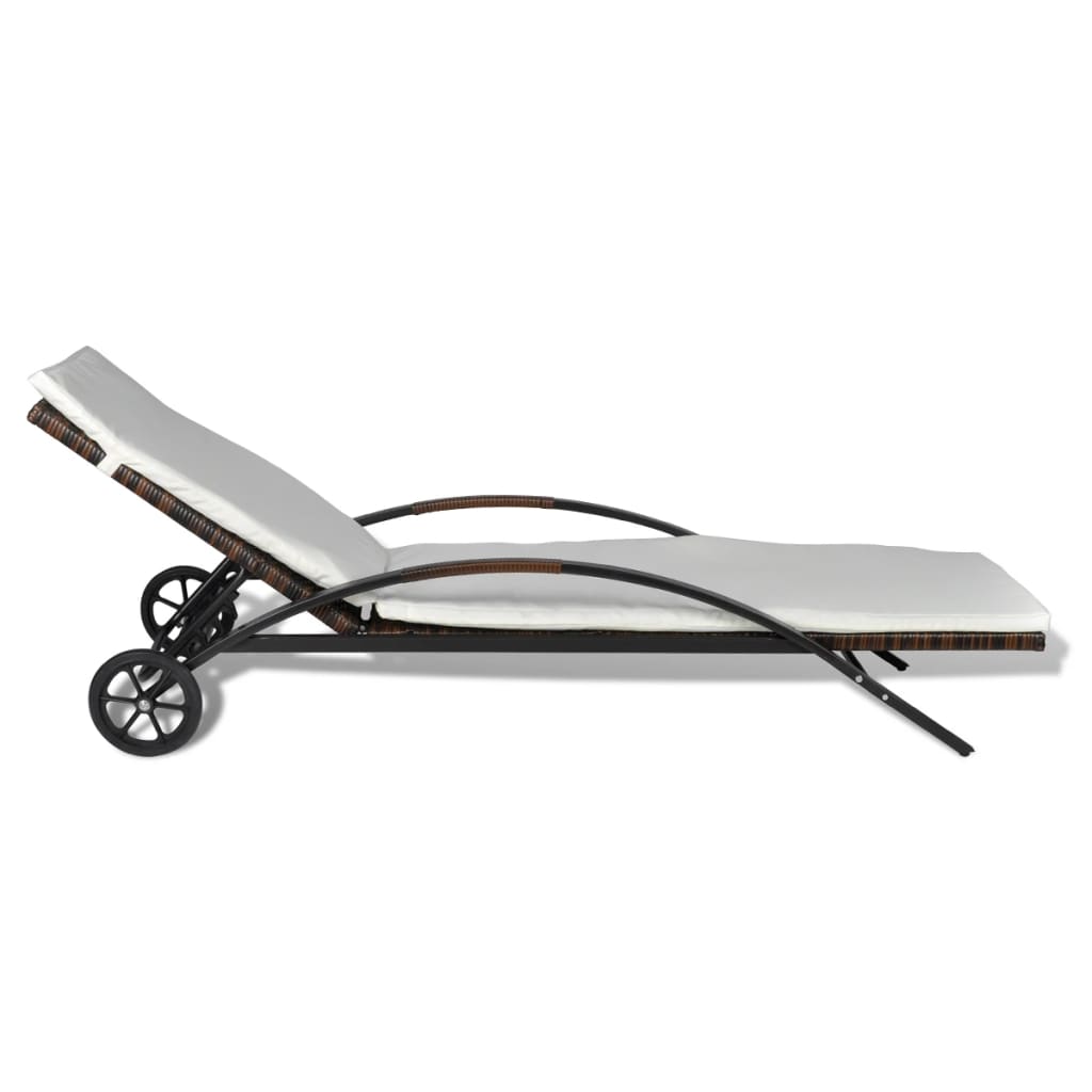 Ξαπλώστρα Καφέ από Συνθετικό Ρατάν με Μαξιλάρι και Ρόδες - Pakobazaar