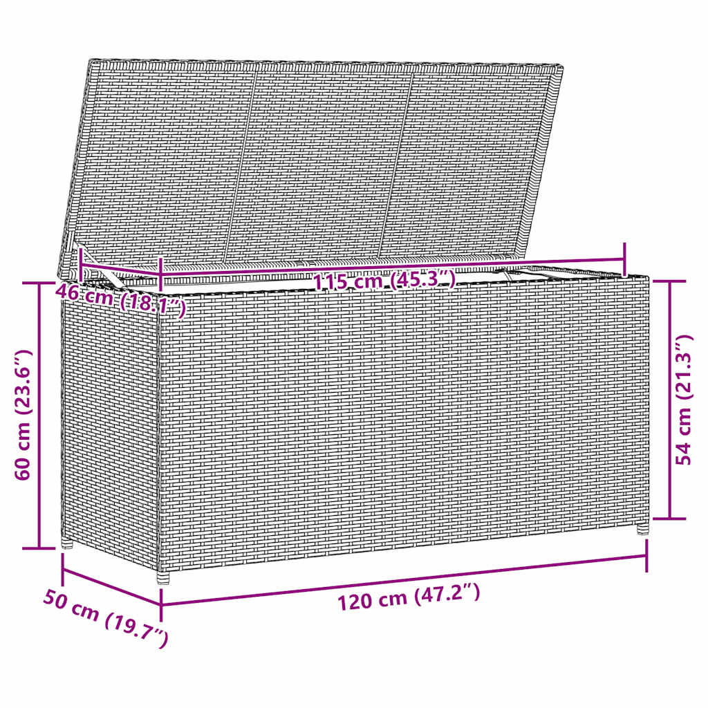 Κουτί Αποθήκευσης Κήπου Καφέ 120x50x60 εκ. από Συνθετικό Ρατάν - Pakobazaar