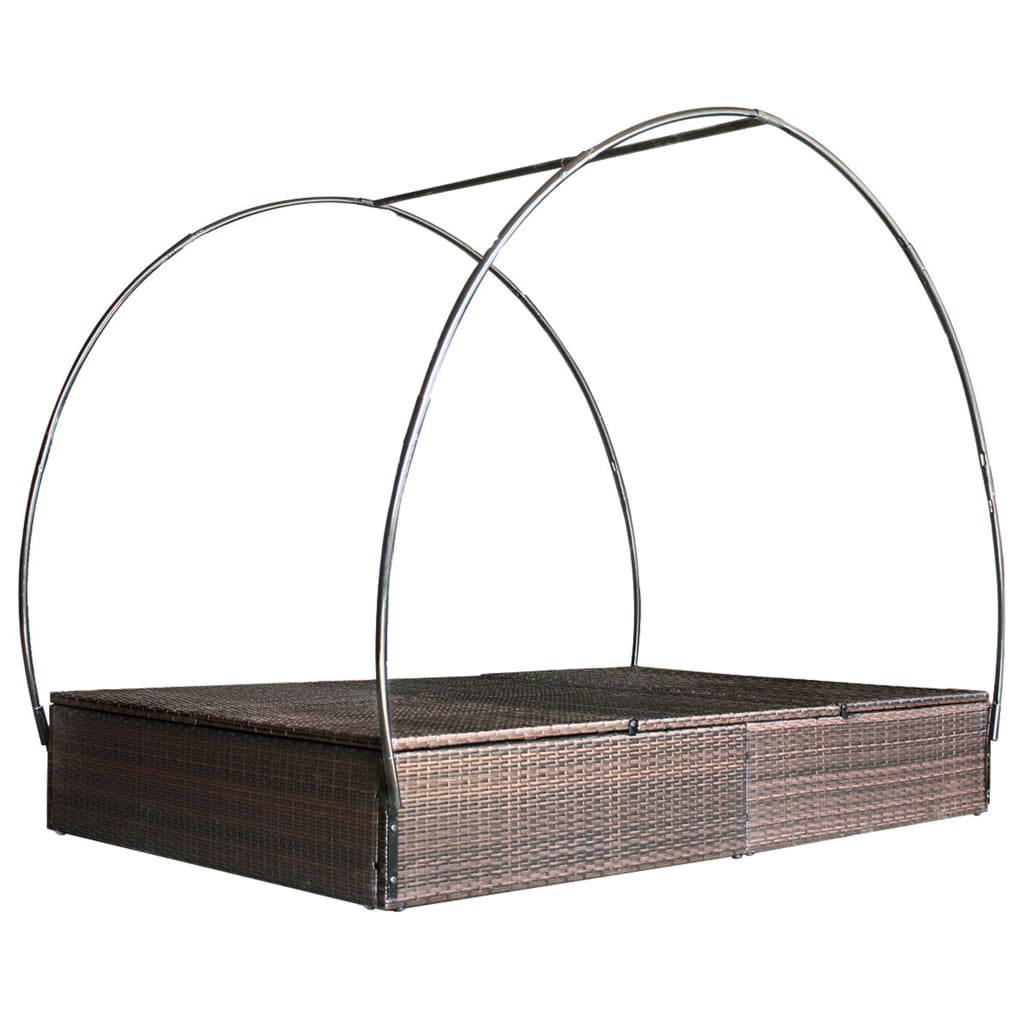 Ξαπλώστρα Διπλή Καφέ από Συνθετικό Ρατάν με Σκίαστρο