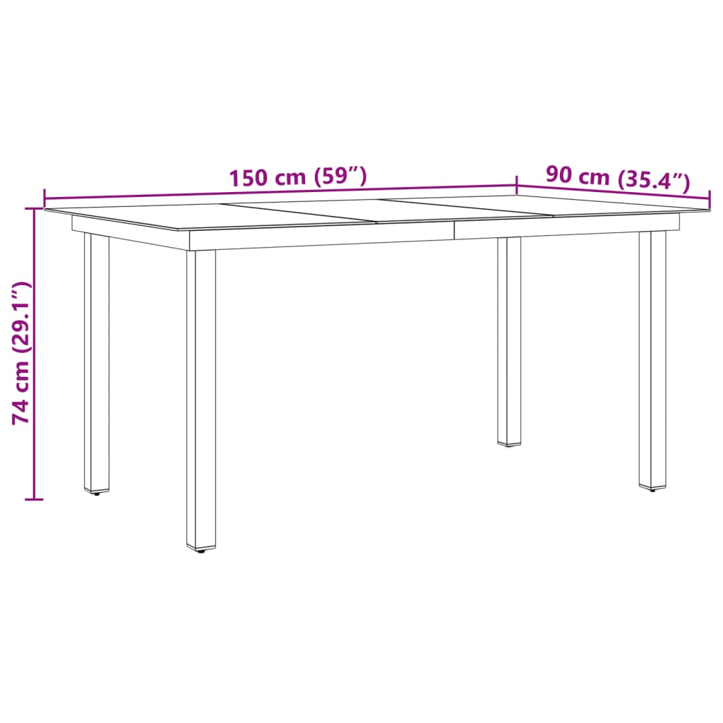 Τραπέζι Κήπου Μαύρο 150 x 90 x 74 εκ. από Αλουμίνιο / Γυαλί