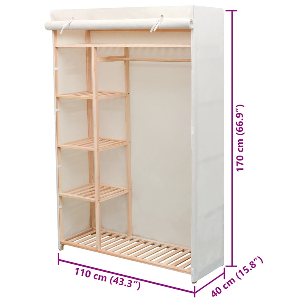 Ντουλάπα 110 x 40 x 170 εκ. από Ύφασμα και Ξύλο Πεύκου - Pakobazaar