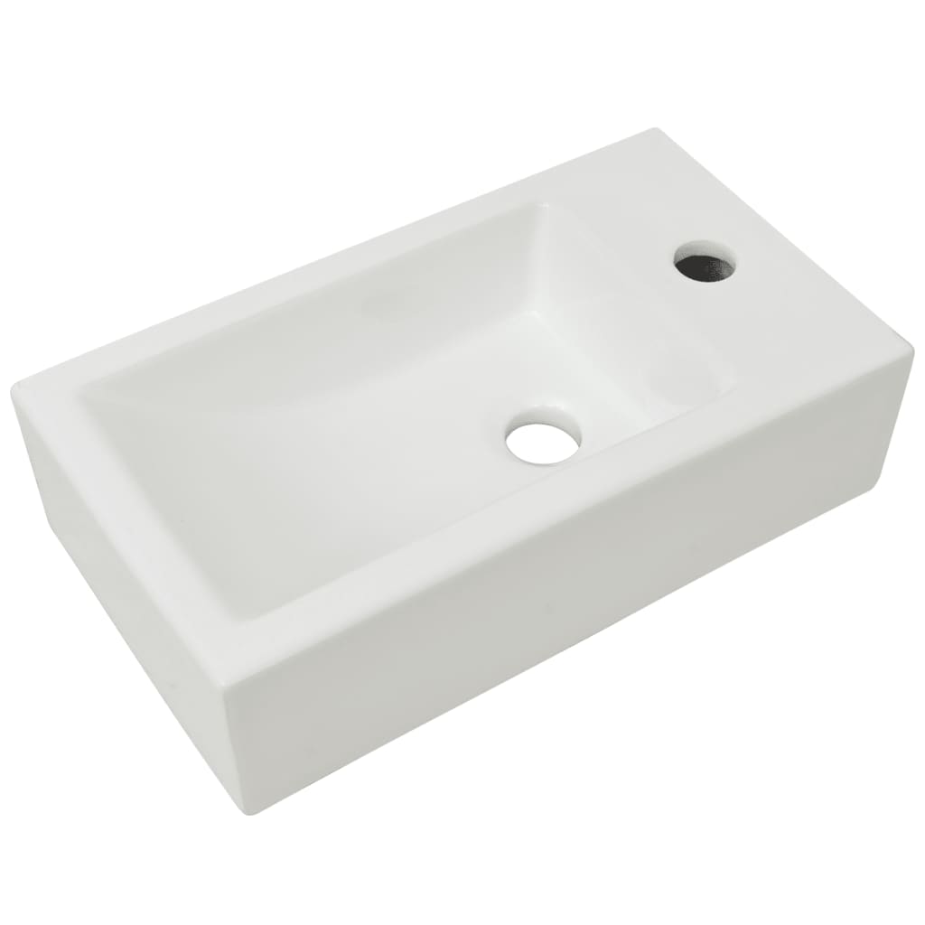 Νιπτήρας Ορθογώνιος Οπή Βρύσης Λευκός 46x25,5x12 εκ. Κεραμικός - PAKOBAZAAR