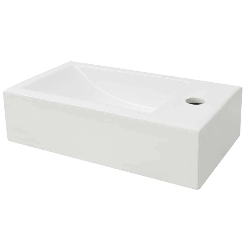 Νιπτήρας Ορθογώνιος Οπή Βρύσης Λευκός 46x25,5x12 εκ. Κεραμικός - PAKOBAZAAR