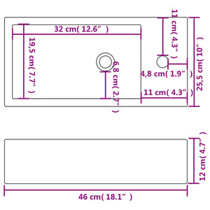 Νιπτήρας Ορθογώνιος Οπή Βρύσης Λευκός 46x25,5x12 εκ. Κεραμικός - PAKOBAZAAR