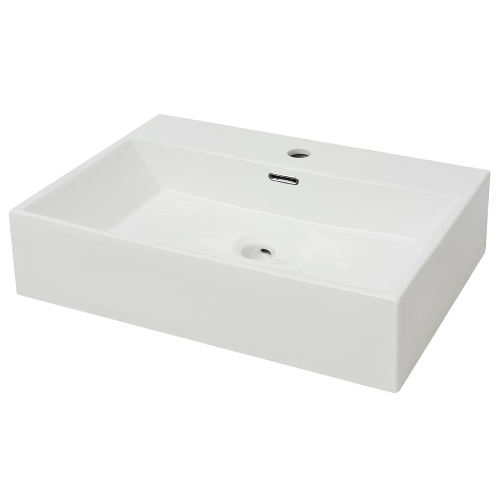 Νιπτήρας με Οπή Βρύσης Λευκός 60,5 x 42,5 x 14,5 εκ. Κεραμικός - PAKOBAZAAR