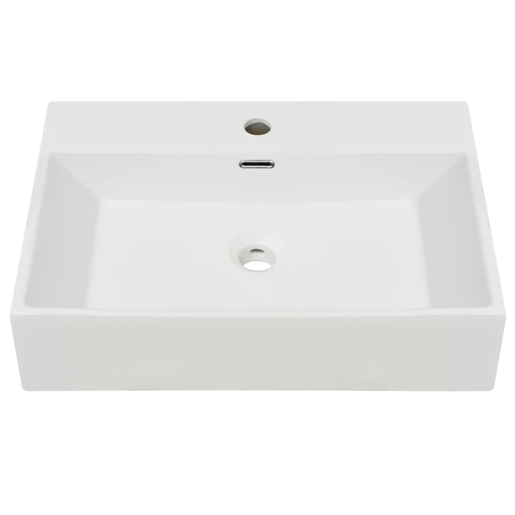 Νιπτήρας με Οπή Βρύσης Λευκός 60,5 x 42,5 x 14,5 εκ. Κεραμικός - PAKOBAZAAR