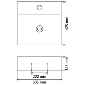 Νιπτήρας με Οπή Βρύσης Λευκός 60,5 x 42,5 x 14,5 εκ. Κεραμικός - PAKOBAZAAR