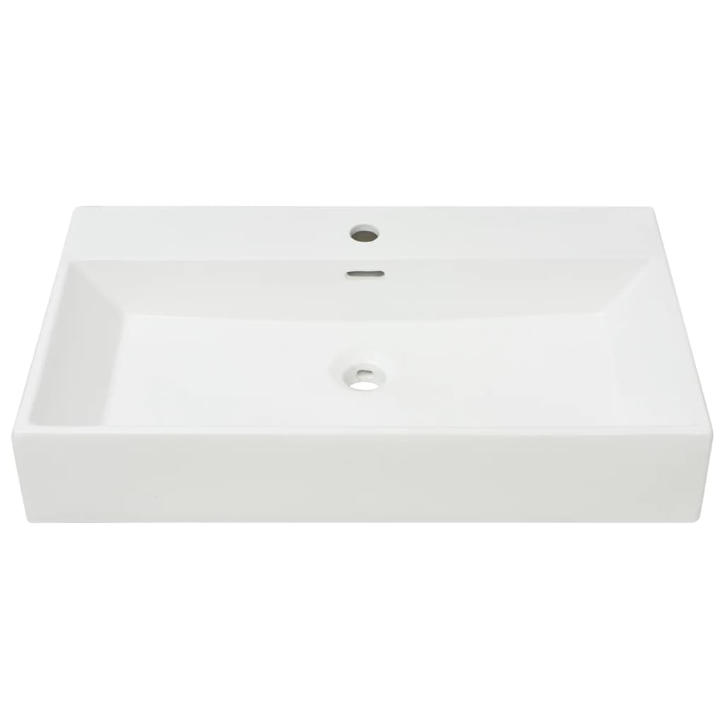 Νιπτήρας με Οπή Βρύσης Λευκός 76 x 42,5 x 14,5 εκ. Κεραμικός - PAKOBAZAAR