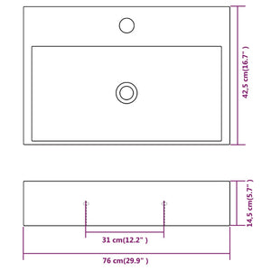 Νιπτήρας με Οπή Βρύσης Λευκός 76 x 42,5 x 14,5 εκ. Κεραμικός - PAKOBAZAAR