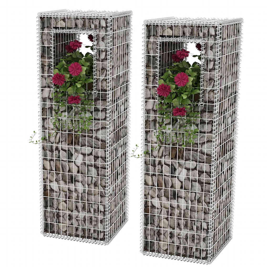 Συρματοκιβώτια Στύλοι/Γλάστρες 2 τεμ. 50 x 50 x 160 εκ. Χάλυβας - Pakobazaar