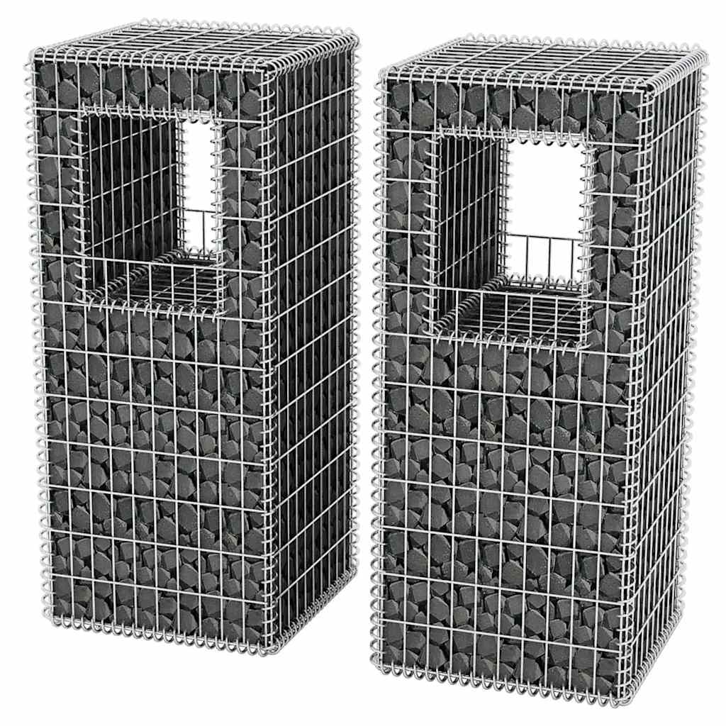 Συρματοκιβώτια Στύλοι/Γλάστρες 2 τεμ 50 x 50 x 120 εκ. Ατσάλινα - Pakobazaar