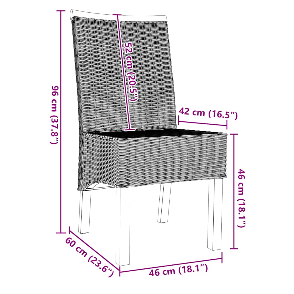 Καρέκλες Τραπεζαρίας 2 τεμ. Καφέ από Γνήσιο Ρατάν - PAKOBAZAAR