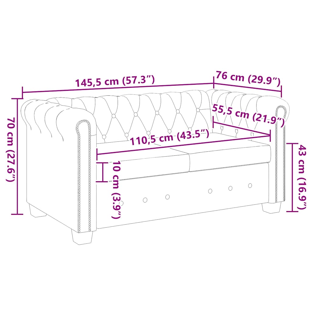 Καναπές Διθέσιος Chesterfield Καφέ από Συνθετικό Δέρμα - PAKOBAZAAR