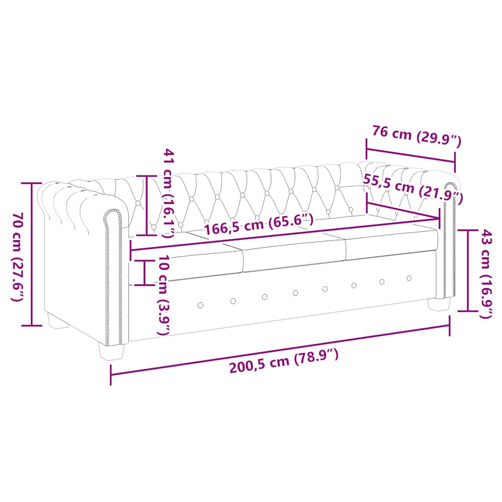 Καναπές Τριθέσιος Chesterfield Καφέ από Συνθετικό Δέρμα - PAKOBAZAAR