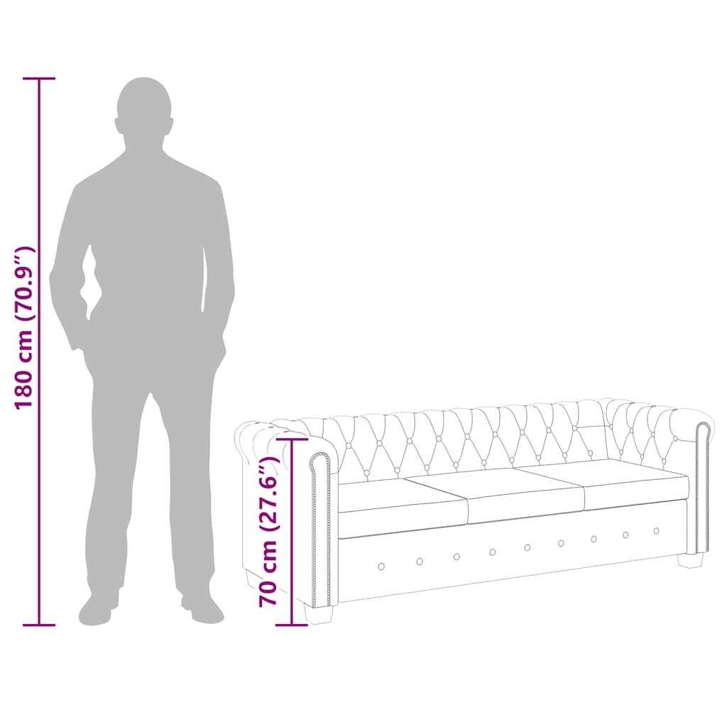 Καναπές Τριθέσιος Chesterfield Καφέ από Συνθετικό Δέρμα - PAKOBAZAAR