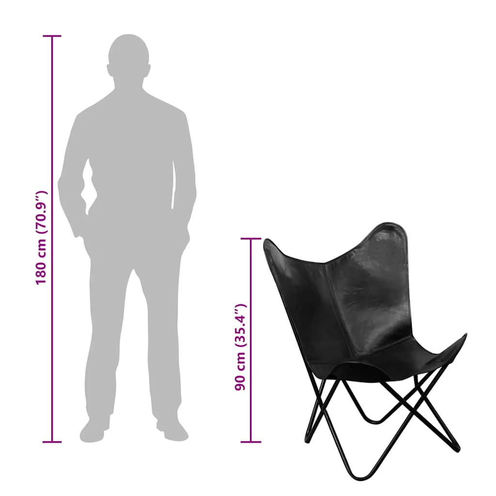 Καρέκλα Πεταλούδα Μαύρη από Γνήσιο Δέρμα - PAKOBAZAAR