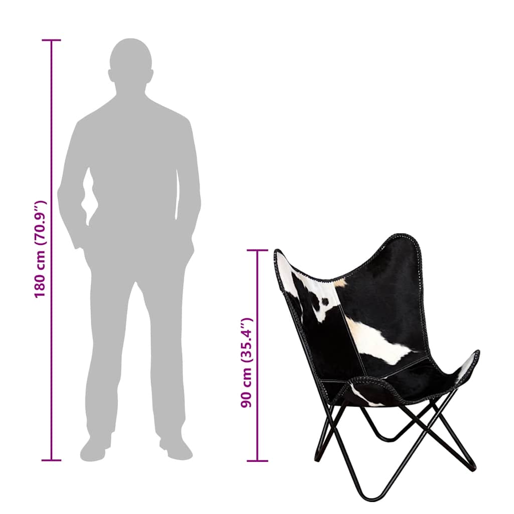 Πολυθρόνα Πεταλούδα Μαύρο και Λευκό από Γνήσιο Δέρμα Αγελάδας - PAKOBAZAAR