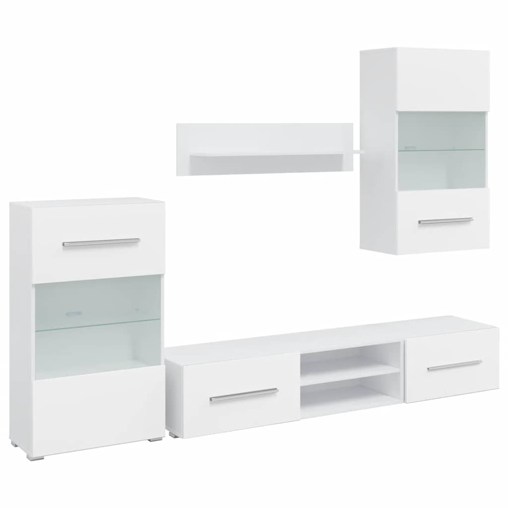 Σύνθετο Τηλεόρασης με Φωτισμό LED 5 τεμ. Λευκό - PAKOBAZAAR