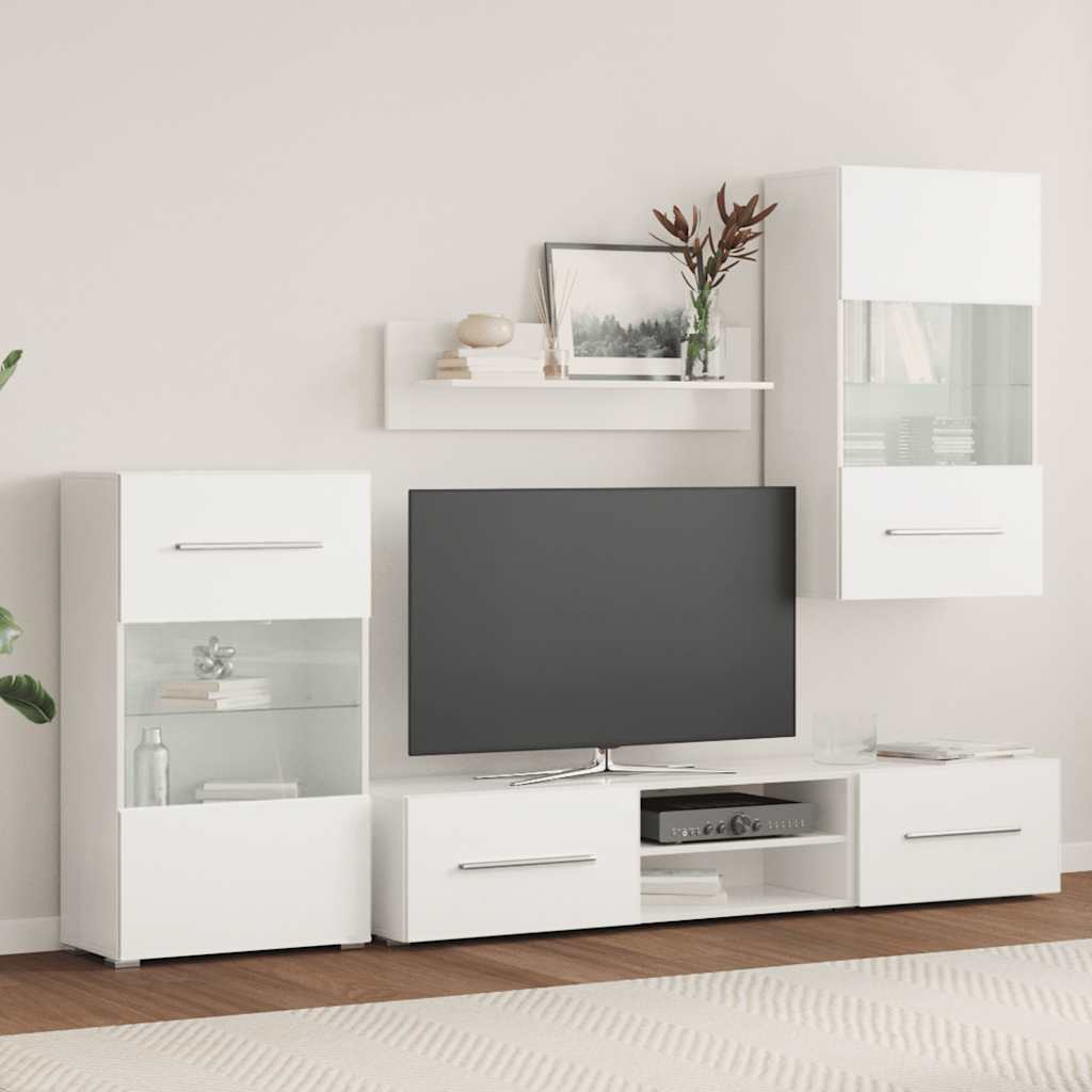 Σύνθετο Τηλεόρασης με Φωτισμό LED 5 τεμ. Λευκό - PAKOBAZAAR