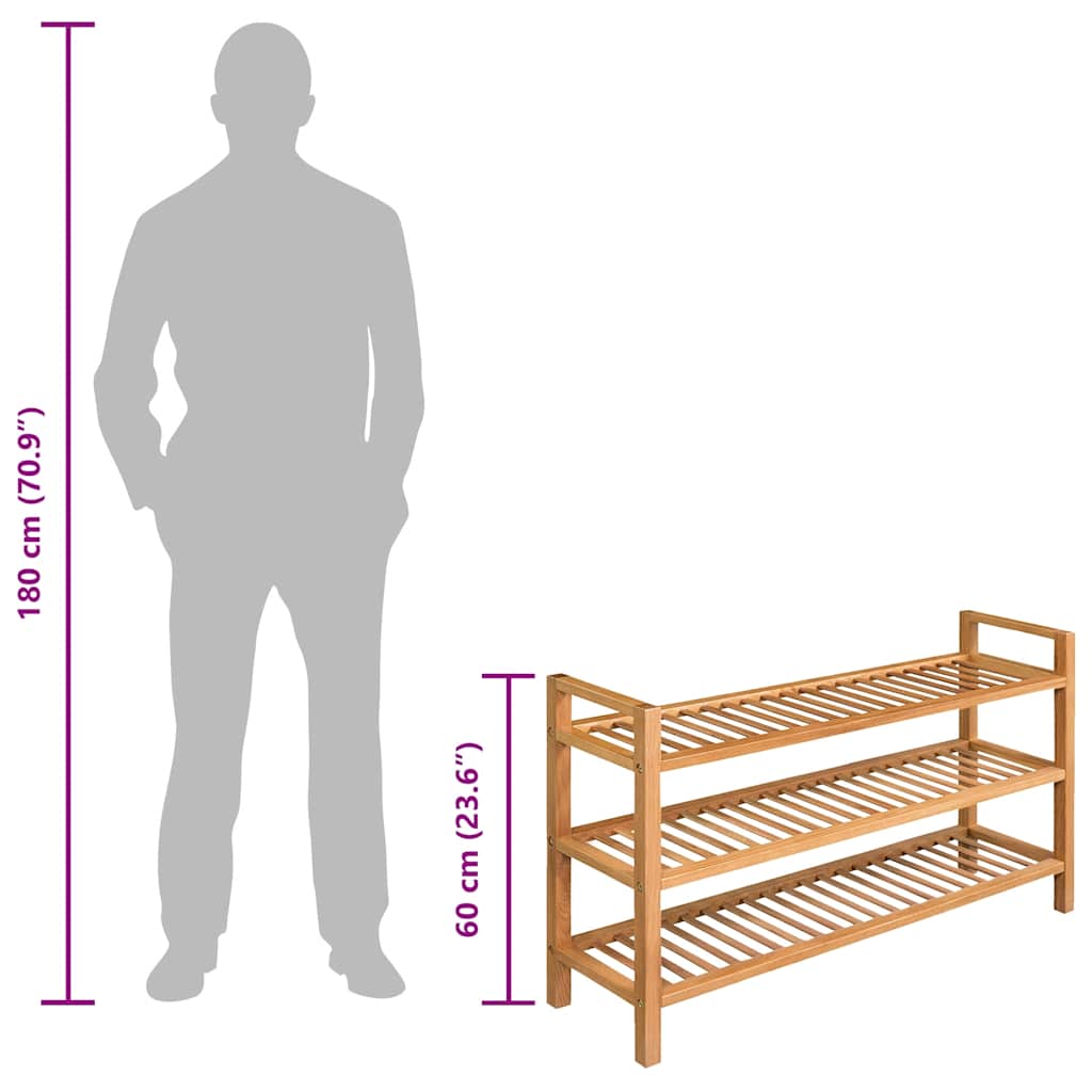 Παπουτσοθήκη με 3 Ράφια 100 x 27 x 60 εκ. Μασίφ Ξύλο Δρυός - PAKOBAZAAR