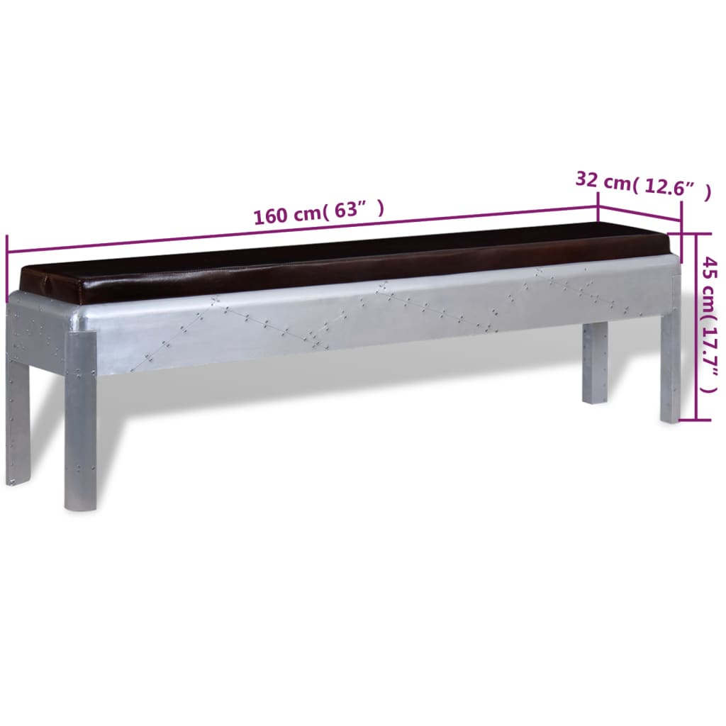 Πάγκος Aviator 160 x 32 x 45 εκ. από Γνήσιο Δέρμα
